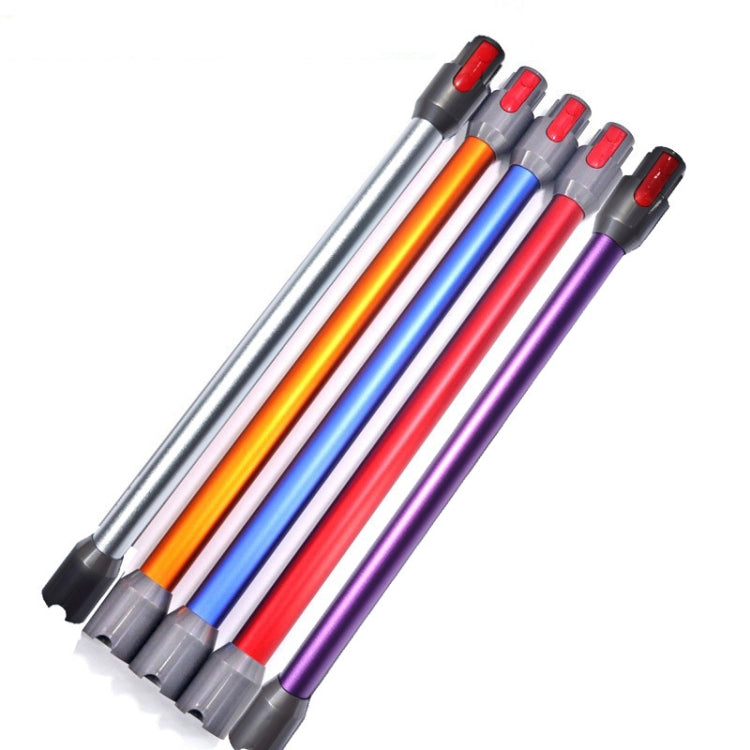 Vacuum extension rods set of five straight pipes in silver, orange, blue, red, purple.