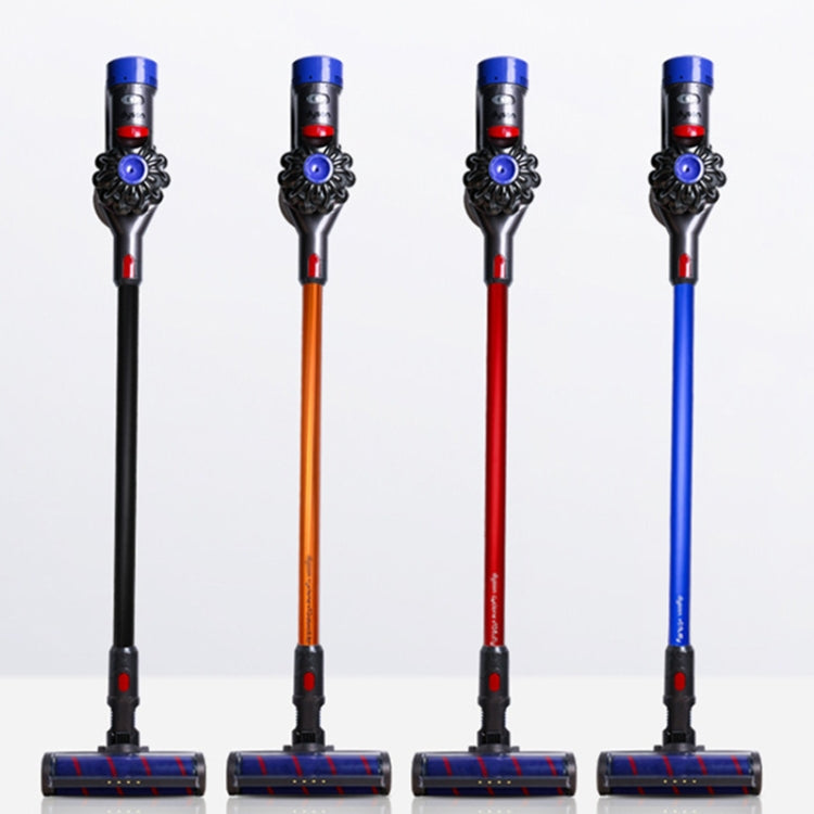 Vacuum extension rods in orange, red, blue, and black with attached floor nozzles.
