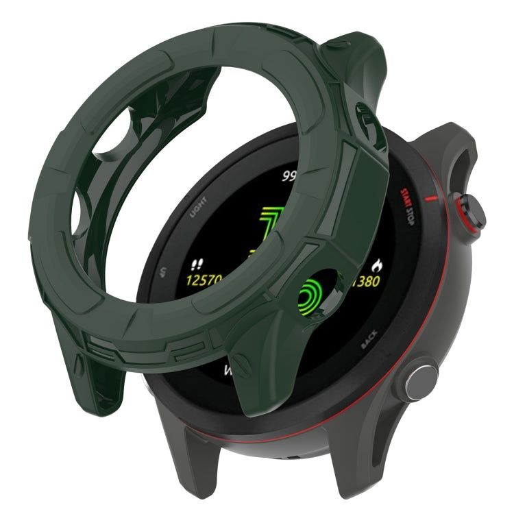 Olive green hollow TPU watch case with rugged bumper and circular opening
