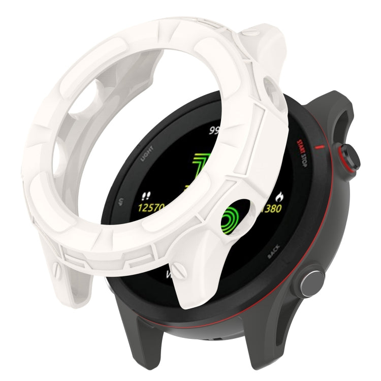 Ivory white hollow TPU watch case with protective bumper for a fitness watch.