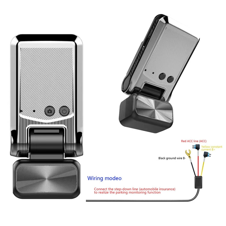 Single camera dash cam with side mounting base and top screen, black device