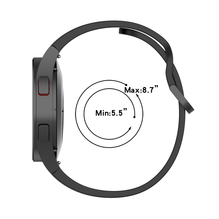 Black silicone watch band, size range Min 5.5 in, Max 8.7 in, with buckle