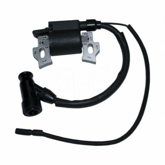 High-pressure ignition coil with black wiring harness and rubber spark plug boots