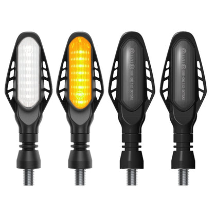 Smoked black motorcycle LED tail light with white and yellow light segments