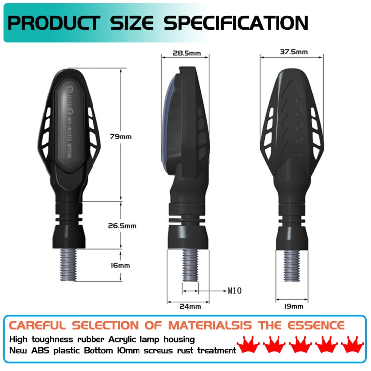 Motorcycle LED light size diagram with front, side, and mounting dimensions