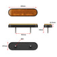 Amber LED reflector side light with mounting pins; oval reflective lens and size diagram