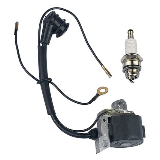 Ignition coil assembly with wiring harness and spark plug, black ignition module