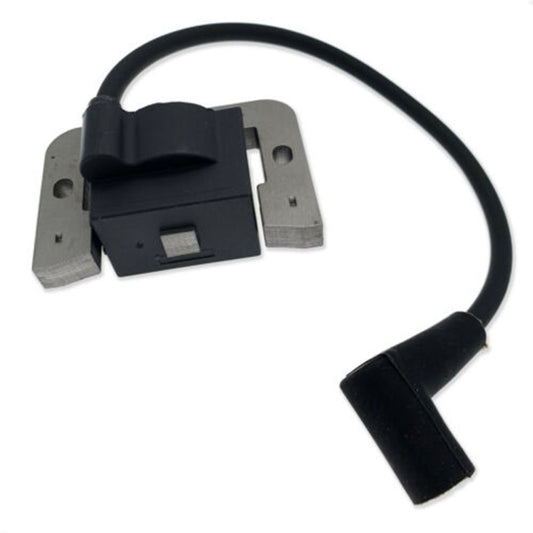 Ignition coil module with black wire and rubber boot, metal mounting tabs