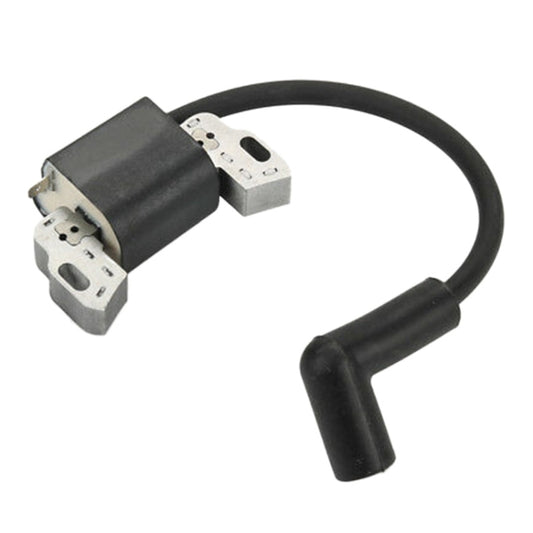 Ignition coil with black spark plug wire and two metal mounting terminals