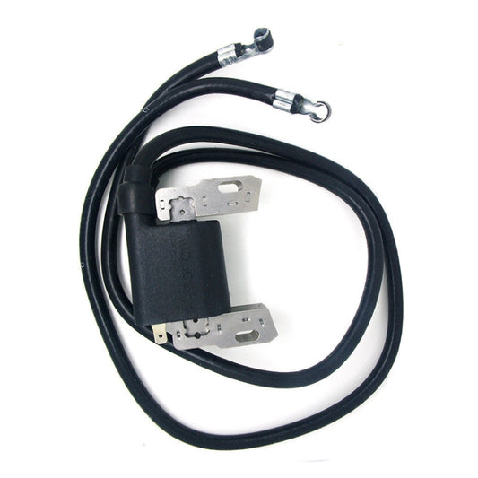 Ignition coil with black wire harness and metal terminals, two-pin connector ends