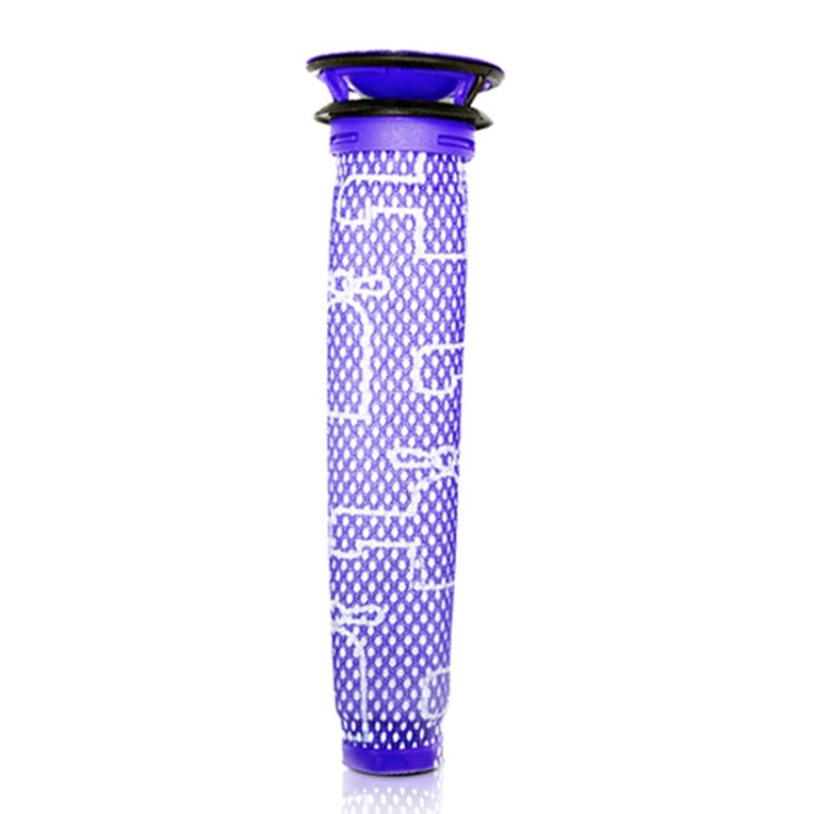 Purple cylindrical vacuum filter screen with mesh, top cap for Dyson V-series vacuums.