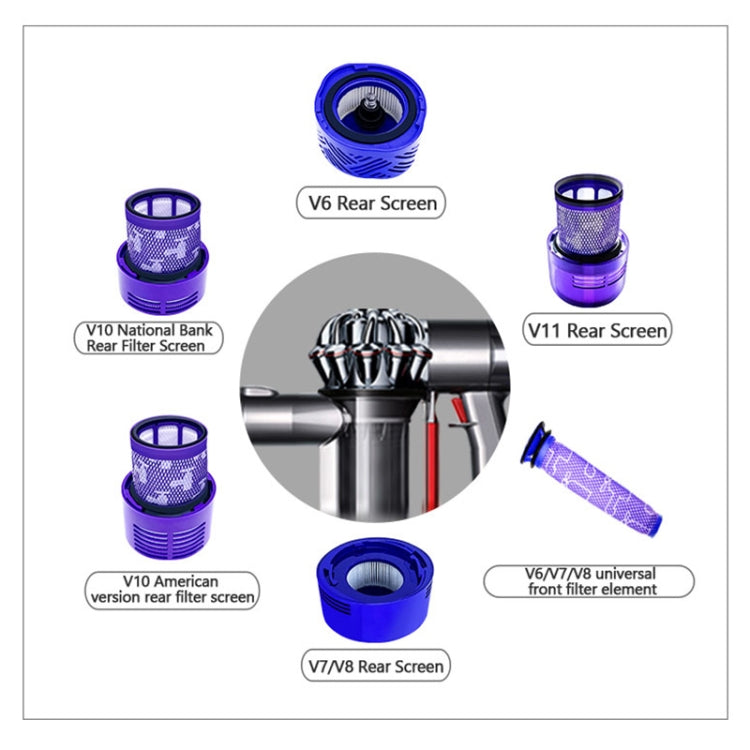 Assorted purple mesh vacuum filter screen cylinders with blue top caps.