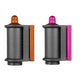 Dyson Airwrap anti-flying wind nozzles, gold and pink caps on gray housings