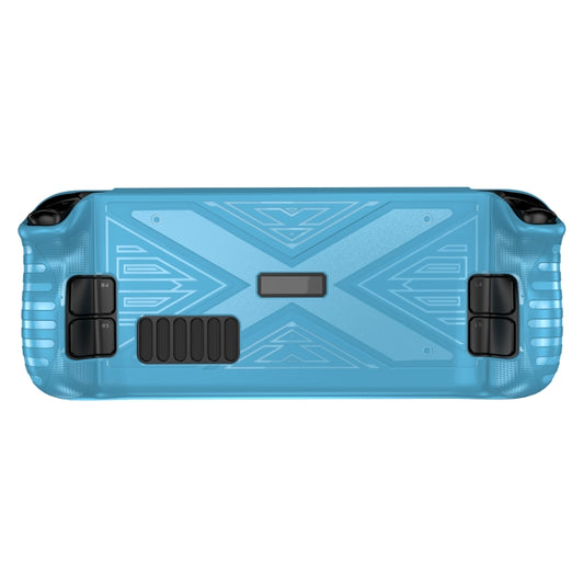 Blue TPU Steam Deck console case with geometric cutouts and button openings