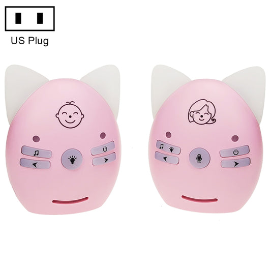 Pink cat-shaped wireless baby monitor with night light, US plug.