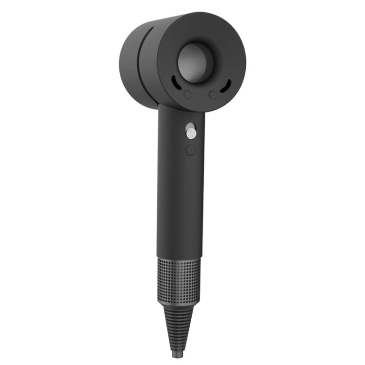 Black silicone hairdryer protective case with round vent cover and side buttons.