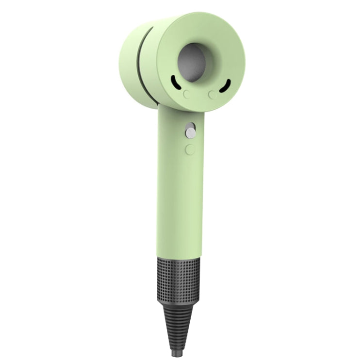 Light green silicone hairdryer protective case with round vent opening and side buttons.