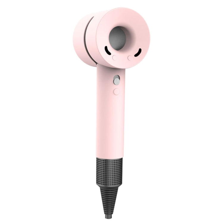Light pink silicone hairdryer protective case with round vent opening and side control buttons.