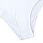 White high-waist bikini bottom with smooth fabric and stitched trim at edges