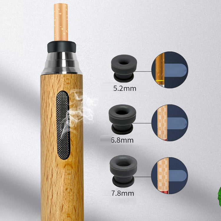 Timber-log cigarette holder with metal cap and interchangeable rubber inserts (5.2–7.8mm)