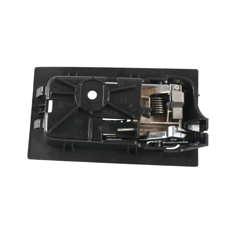 Left front interior door handle assembly, black housing with latch and spring mechanism