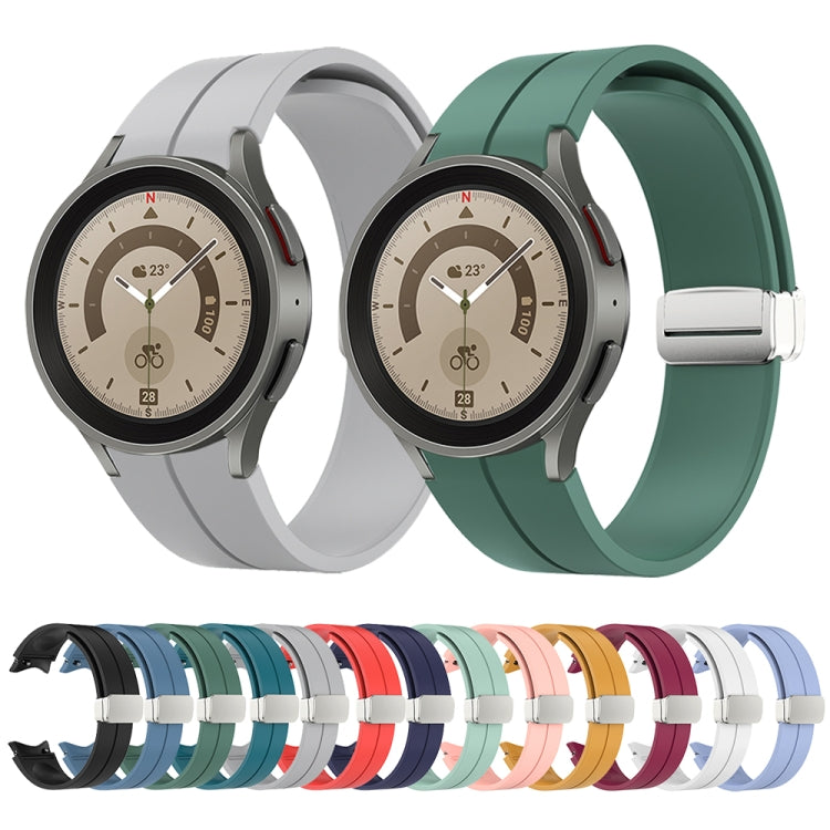 Folding Silver Buckle Silicone Watch Band, For Samsung Galaxy Watch5 40&44mm / Pro 45mm