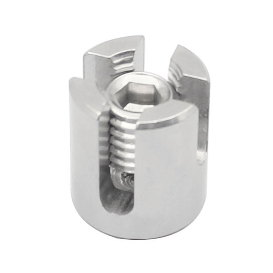 Stainless steel wire rope cross fixed clip with central hex bolt and clamp jaws