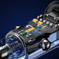 USAMS transparent mini car charger showing internal circuit boards, black