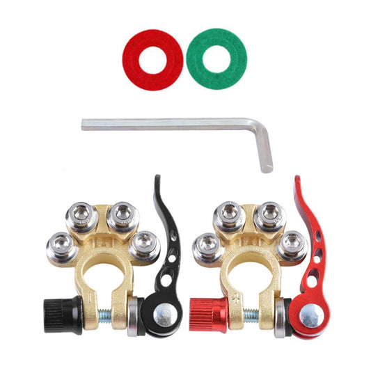 Car battery quick-disconnect terminals pair with L wrench and insulation pads, brass clamps