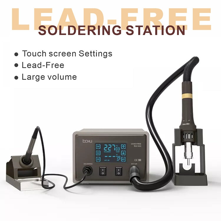ESD hot air soldering station with touch control display and nozzle holder stand