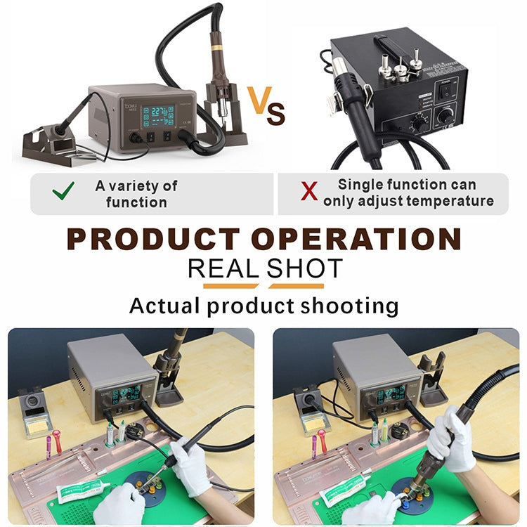 Hot air rework soldering station with controller unit and handheld air gun