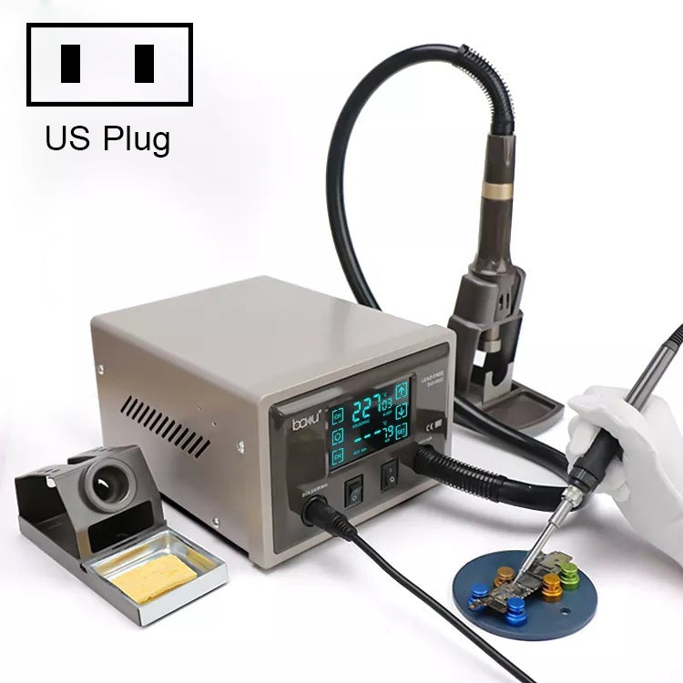 Digital ESD hot air rework station with US plug, touchscreen controller and stand
