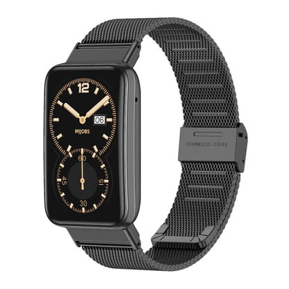 Stainless steel watch band with buckle clasp, black mesh style strap