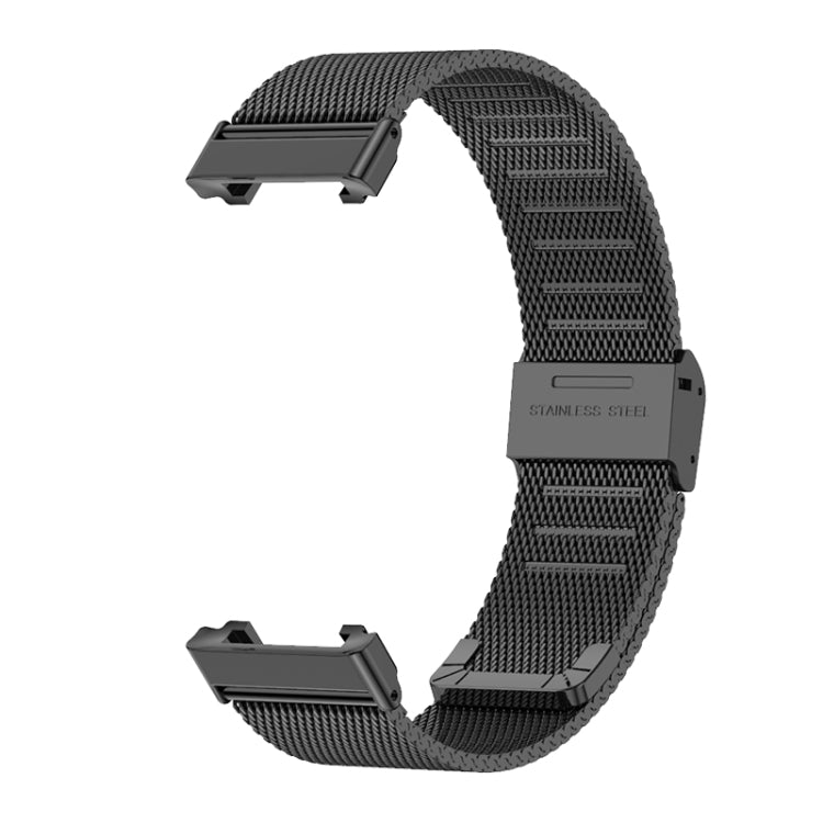 Stainless steel watch band with buckle clasp, dark gray mesh strap