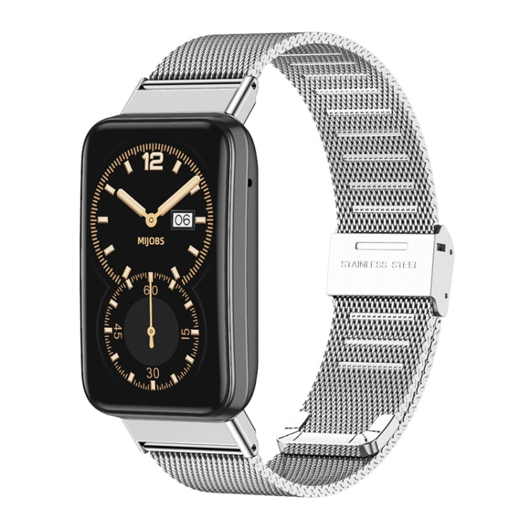 Stainless steel watch band with buckle clasp, silver mesh style strap
