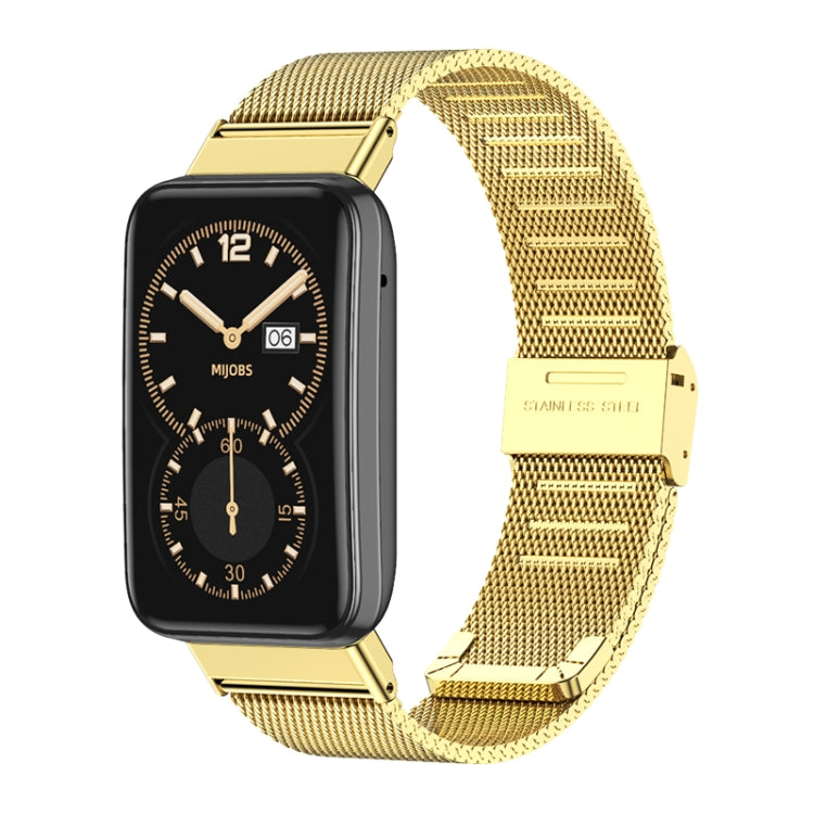 Stainless steel watch band with buckle clasp, gold mesh style strap