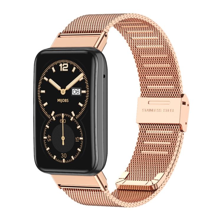 Stainless steel watch band with buckle clasp, rose gold mesh style strap