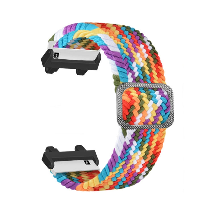 Multicolor braided nylon watch band with adjustable buckle and woven texture