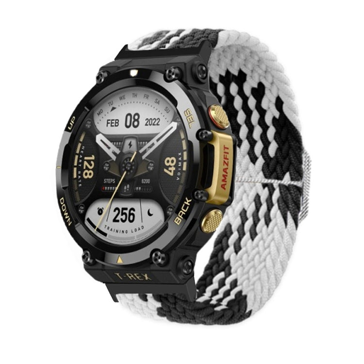 Black and white zigzag braided nylon watch band with adjustable buckle