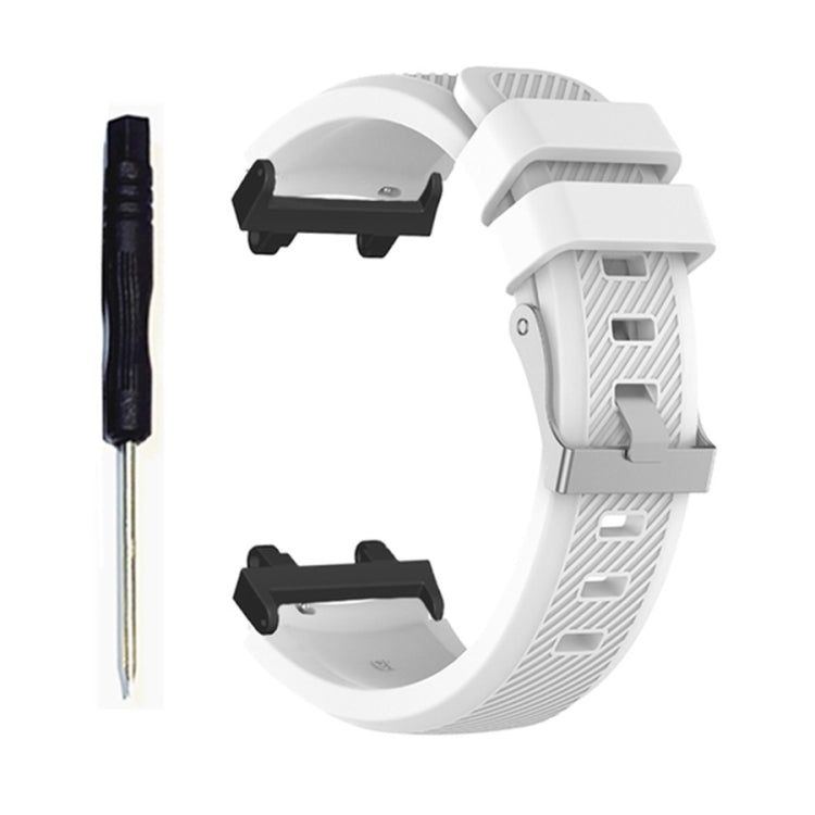 White silicone twill watch band set for Amazfit T-Rex 2, shown with tool and strap ends.