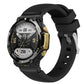 Black silicone twill watch band for Amazfit T-Rex 2, textured ridged strap with buckle.