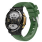 Army green silicone twill watch band for Amazfit T-Rex 2, textured ridged strap with buckle.