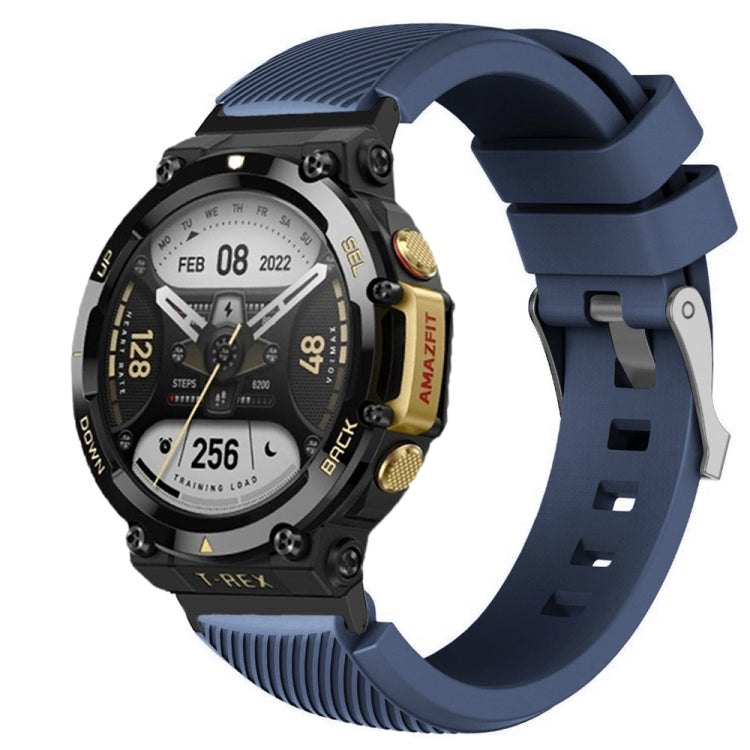 Navy silicone watch band with ribbed strap and buckle, for smart watch