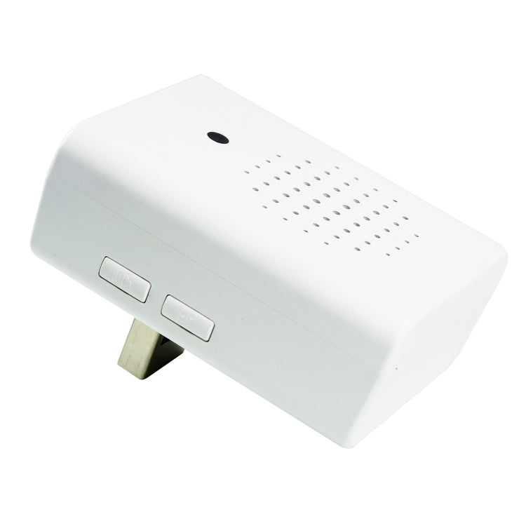 White smart doorbell receiver unit with speaker grille and button controls