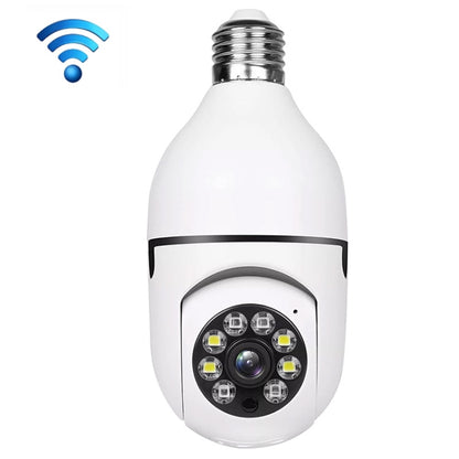 White WiFi light bulb security camera with metal screw base and circular lens array