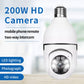 White WiFi light bulb security camera with LED lens and rotating PTZ-style housing