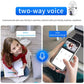 White WiFi bulb camera with two-way voice chat shown on smartphone app