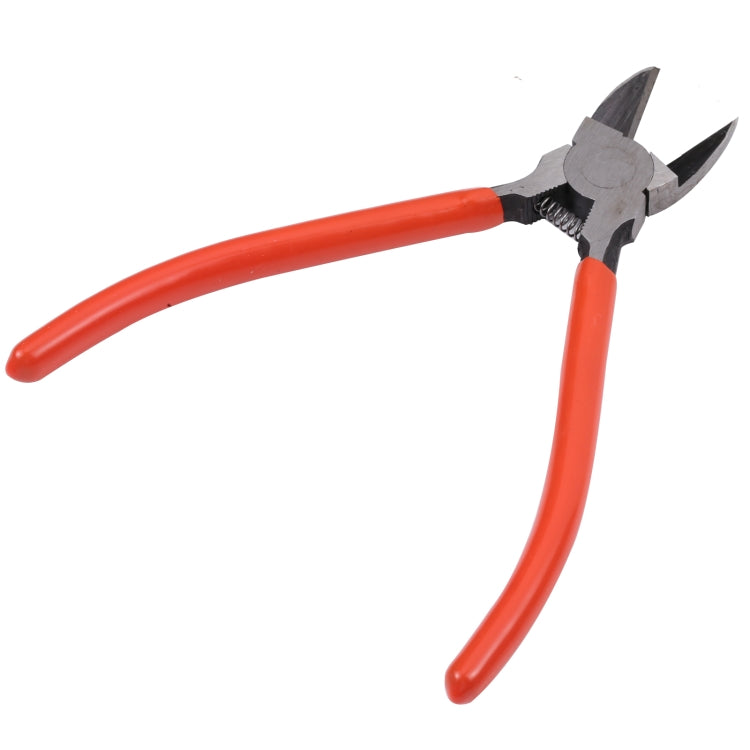 Sharp cutter pliers, orange handle design with spring near hinge