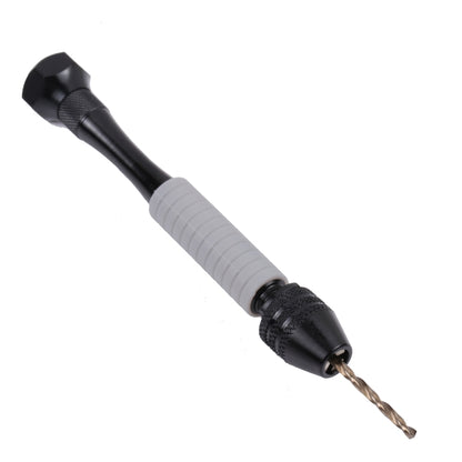 Mini precision pin vise hand drill with gray grip and twist bit