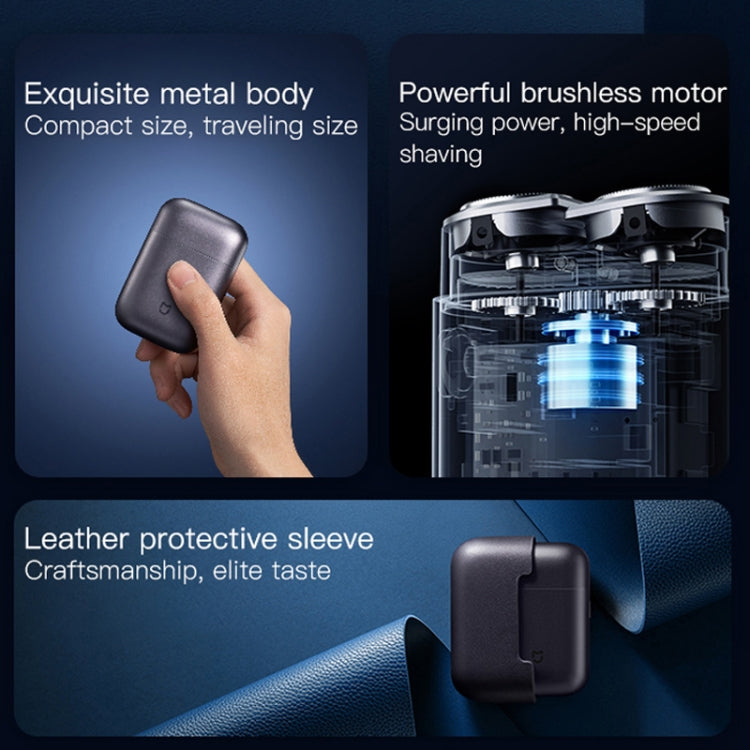 Electric shaver with dark protective sleeve and sleek metal-look body